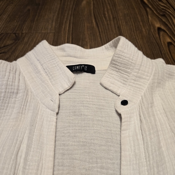 Comfy USA White Gauze Top Crepe Tie Front Blouse Vacation Beach Cotton Casual L - Picture 6 of 16